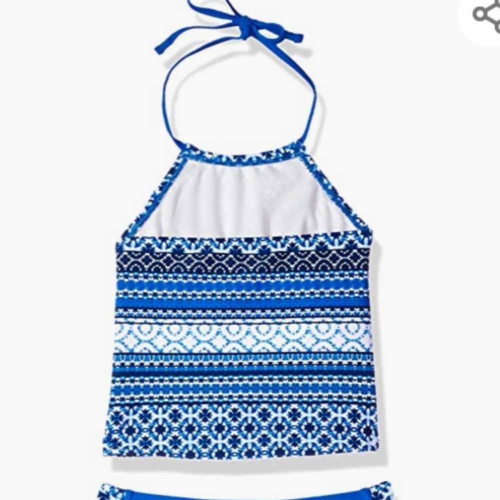 Tommy Bahama Big Girl's Blue Stripe Print Tassel Tankini Top Sz 14 - Picture 2 of 9